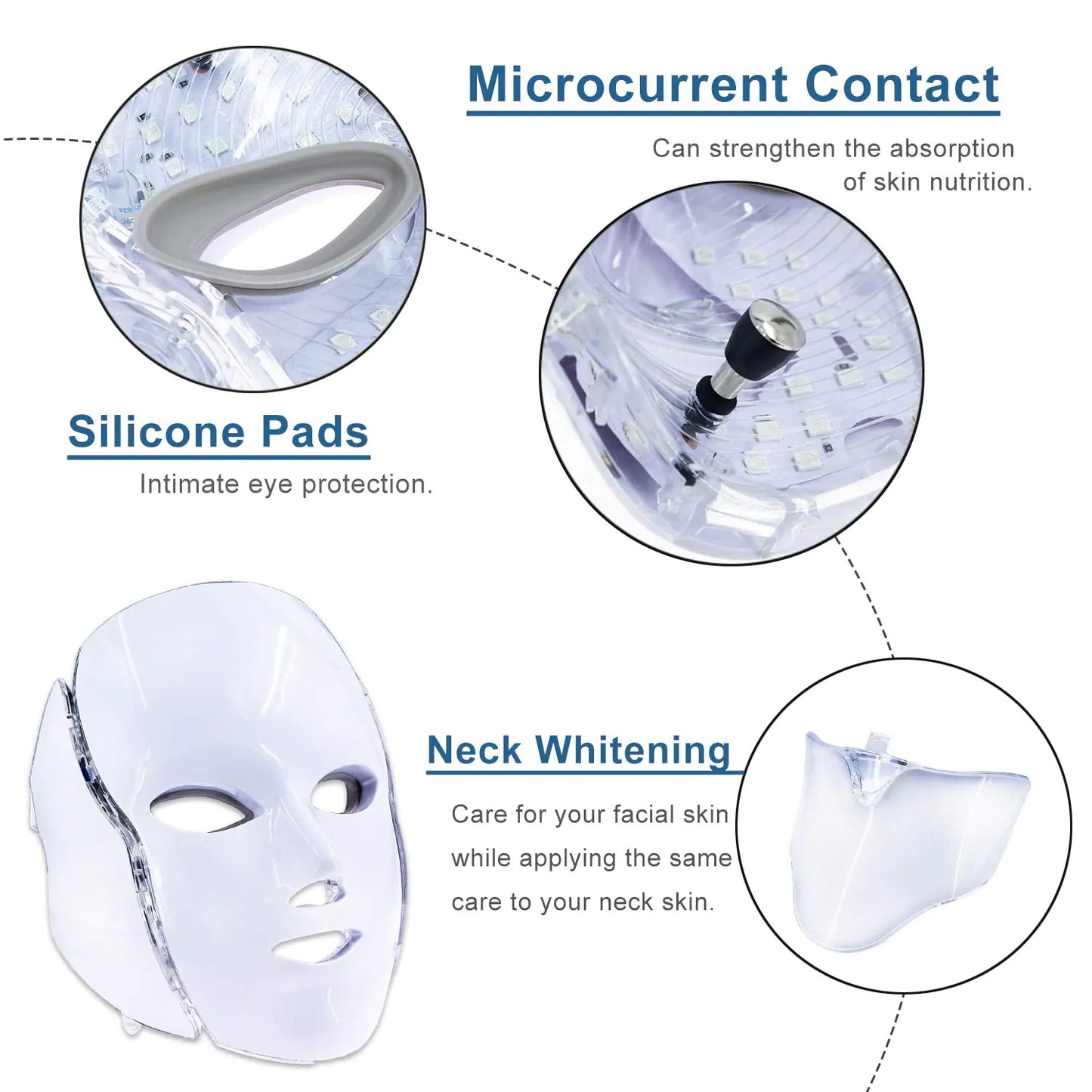 LED Facial Light Therapy Mask - 7 Color Photon Skin Care Mask with Neck Attachment for Face & Neck, Professional Beauty Device for Anti-Aging, Acne Treatment, Skin Tightening & Rejuvenation