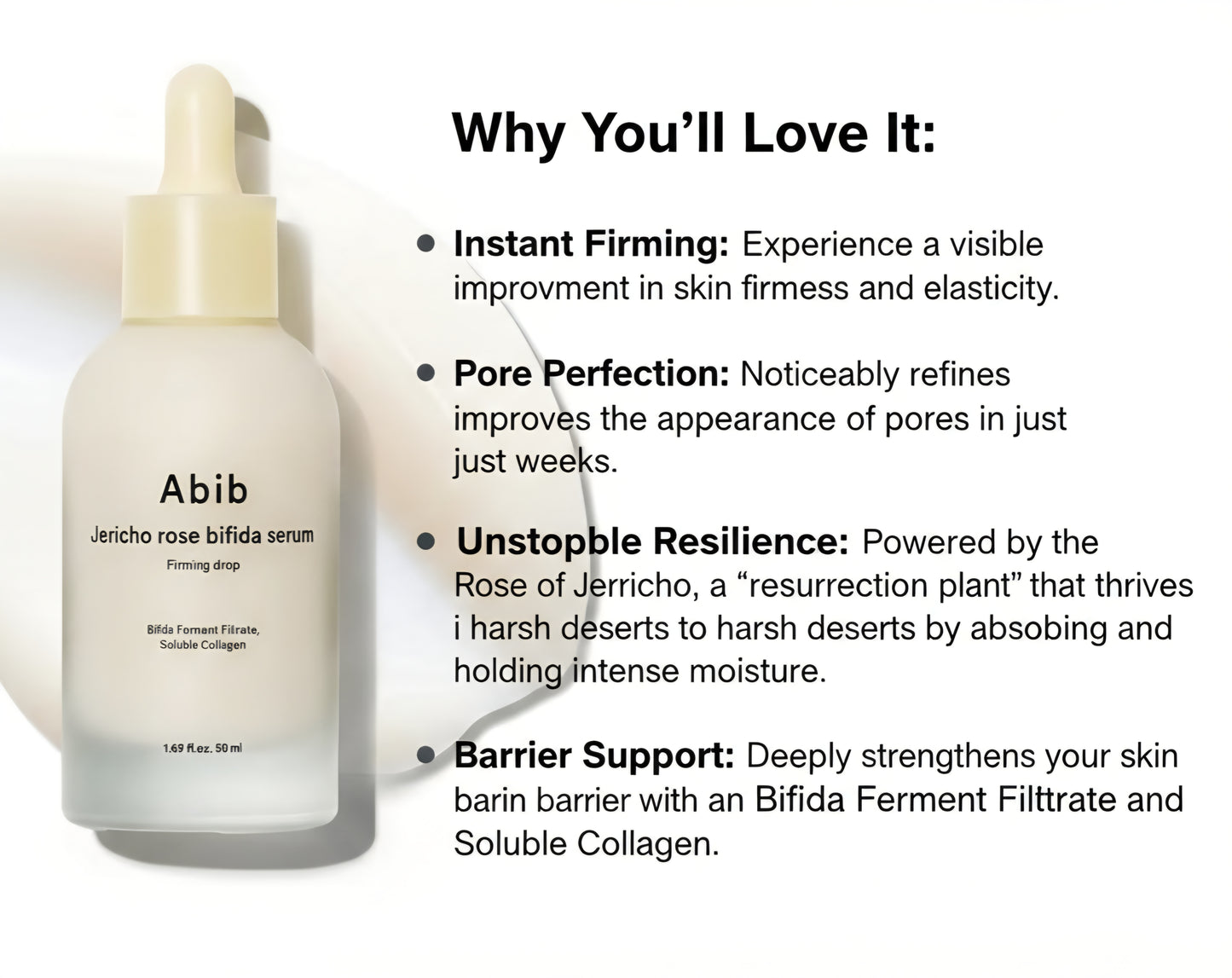 Abib Jericho Rose Bifida Serum Firming Drop, Visibly Smooths Textured Skin, Evens Skin Tone 50 ml