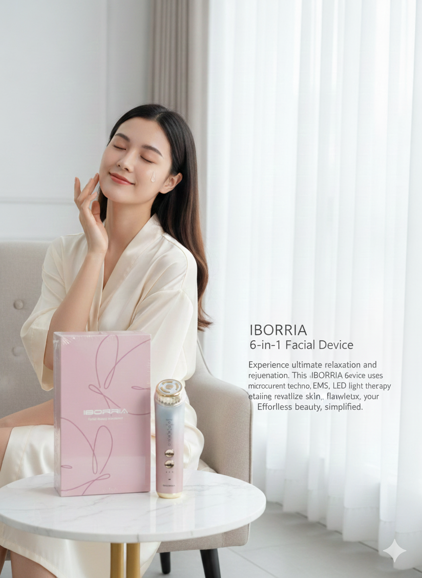 IBORRIA RF Facial Massager – 6-in-1 Anti-Aging Device