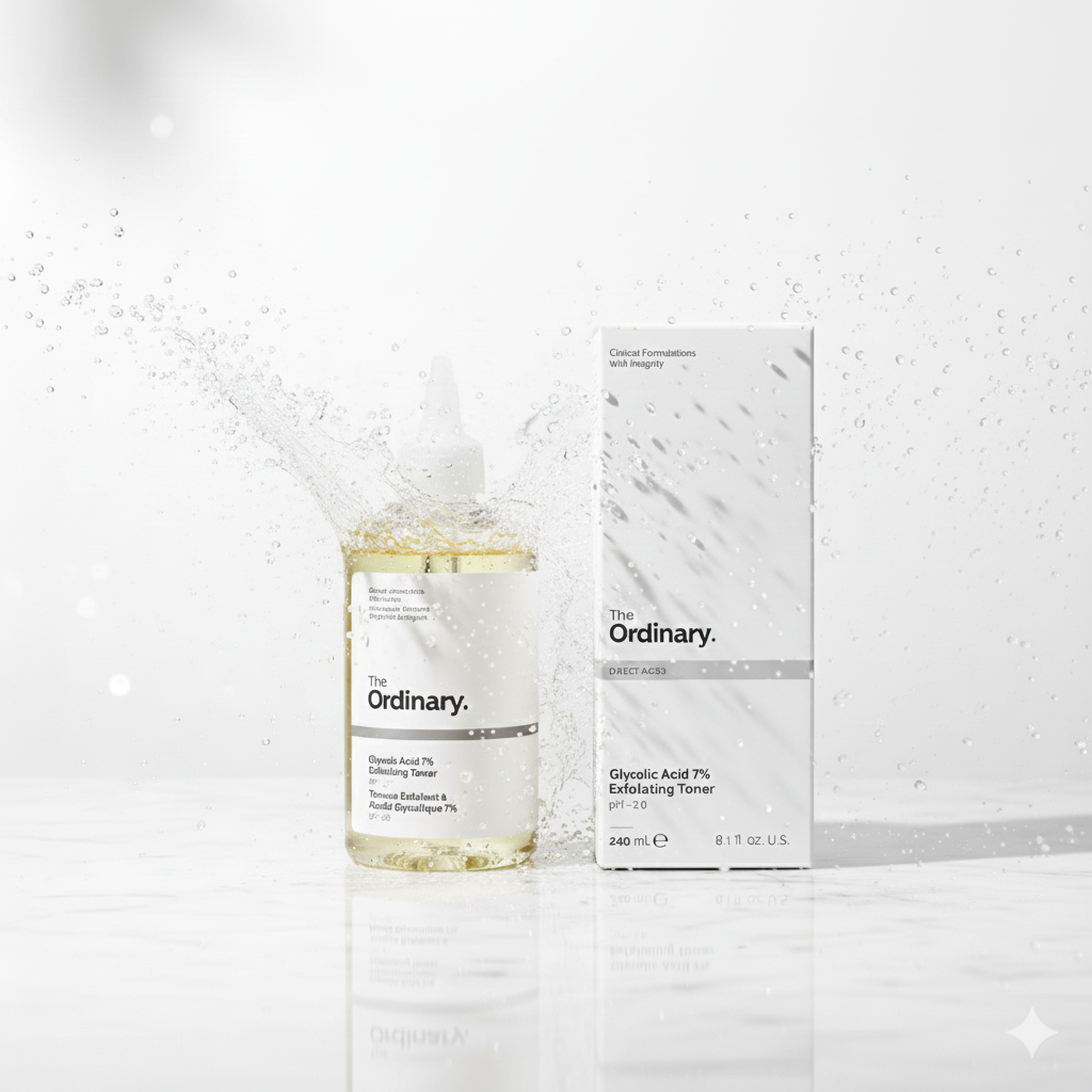 The Ordinary Glycolic Acid 7% Exfoliating Toner (240ml) – Face & Body Resurfacing Solution for Glowing Skin, Smooths Texture & Evens Tone