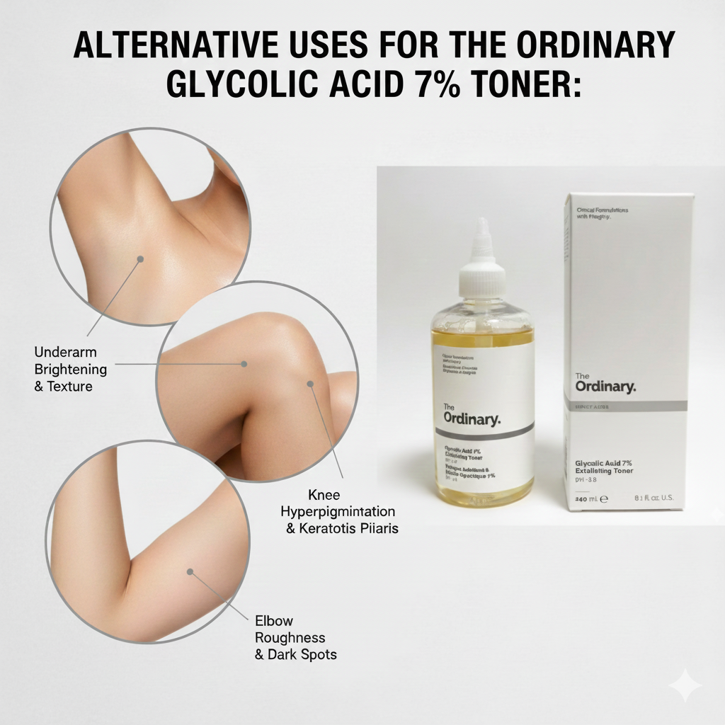 The Ordinary Glycolic Acid 7% Exfoliating Toner (240ml) – Face & Body Resurfacing Solution for Glowing Skin, Smooths Texture & Evens Tone