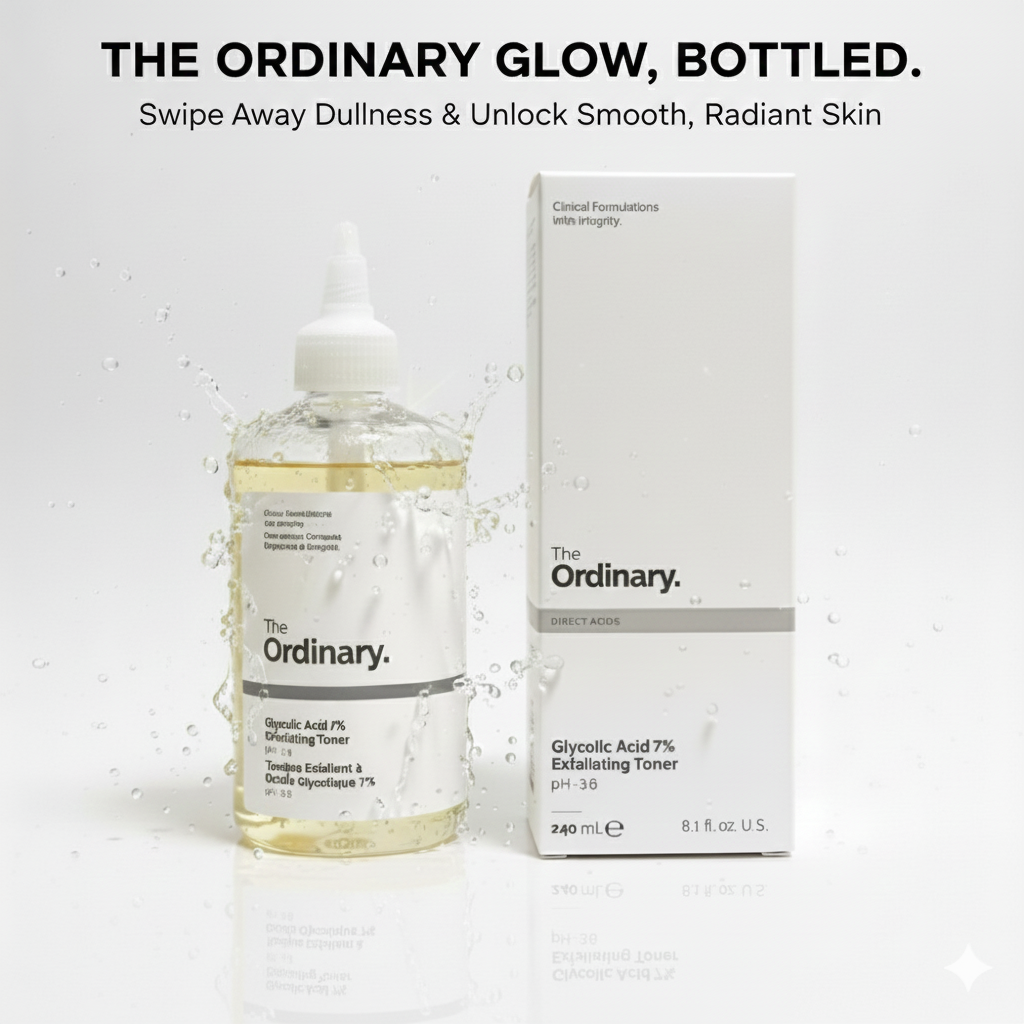The Ordinary Glycolic Acid 7% Exfoliating Toner (240ml) – Face & Body Resurfacing Solution for Glowing Skin, Smooths Texture & Evens Tone