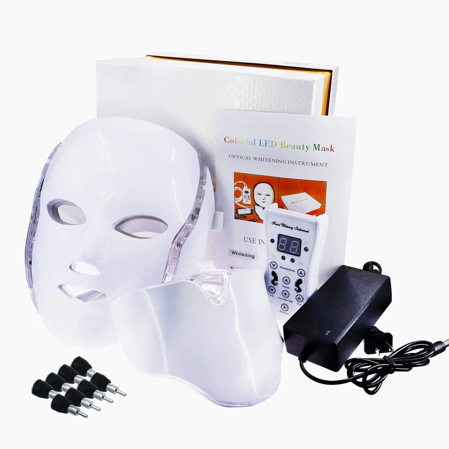 LED Facial Light Therapy Mask - 7 Color Photon Skin Care Mask with Neck Attachment for Face & Neck, Professional Beauty Device for Anti-Aging, Acne Treatment, Skin Tightening & Rejuvenation